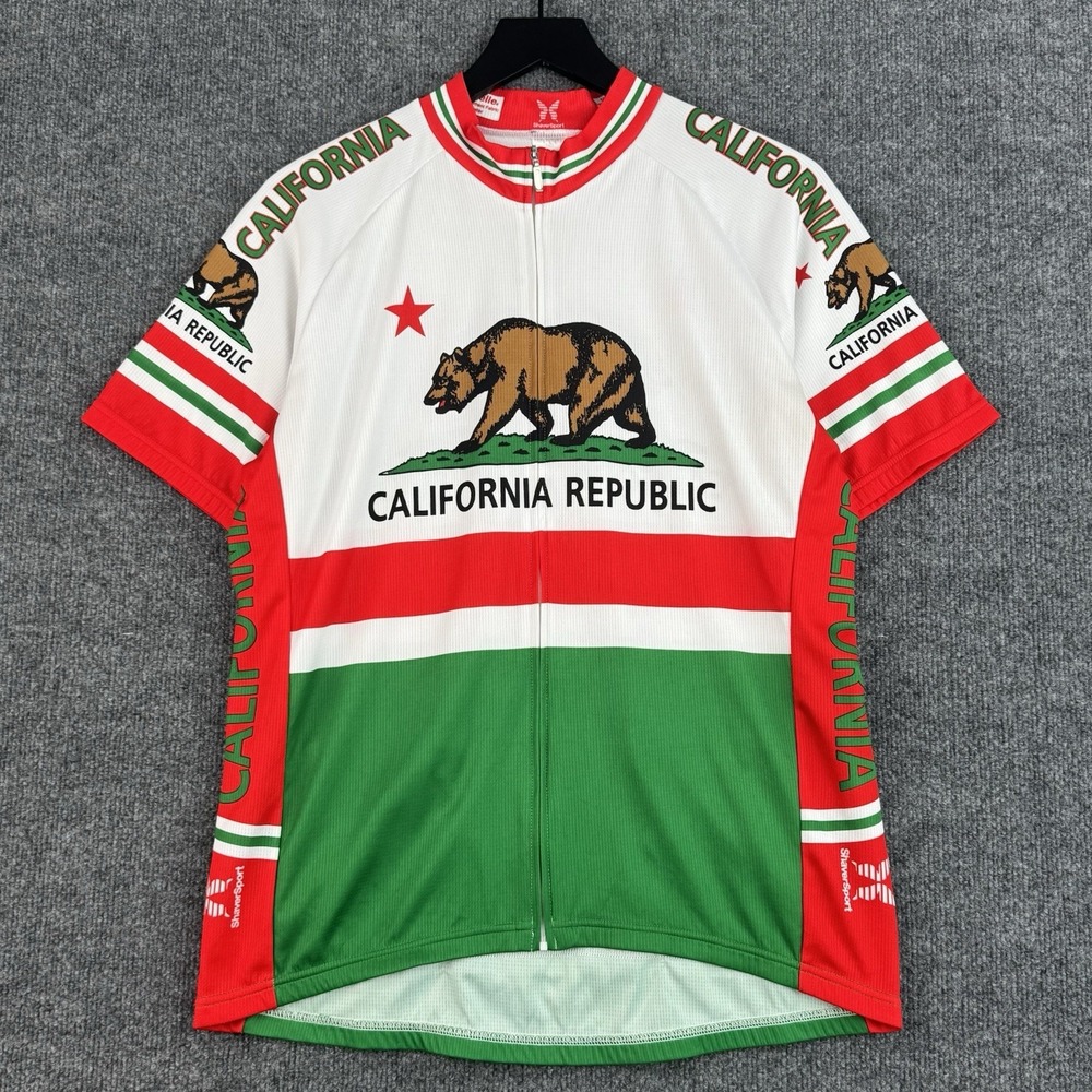 ShaverSport Cycling Jersey Mens XL Red Green California Republic Bear Full Zip